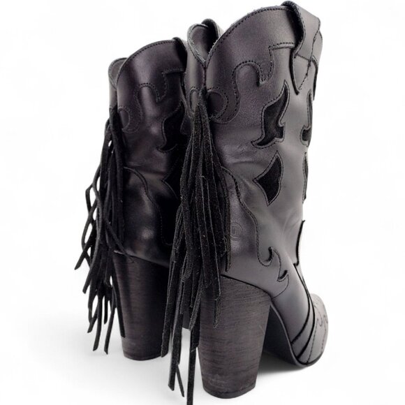 Dingo Women's Size 7 M Black Lady's Night Fringe Leather Western Ankle Booties - Picture 10 of 13